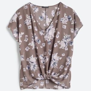 West Kei - Stitch Fix Allura Knot Floral V-Neck Blouse - Taupe and White